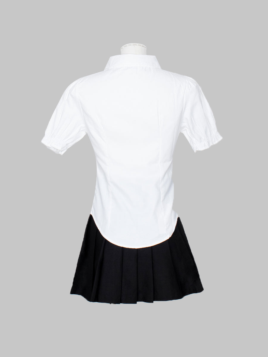 Button-Up Shirt Crop Top with Red Bow-tie