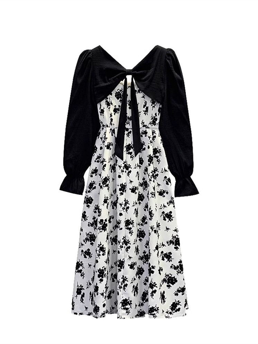 Long Sleeve Cardigan + Rose Camisole Dress Two Piece Set