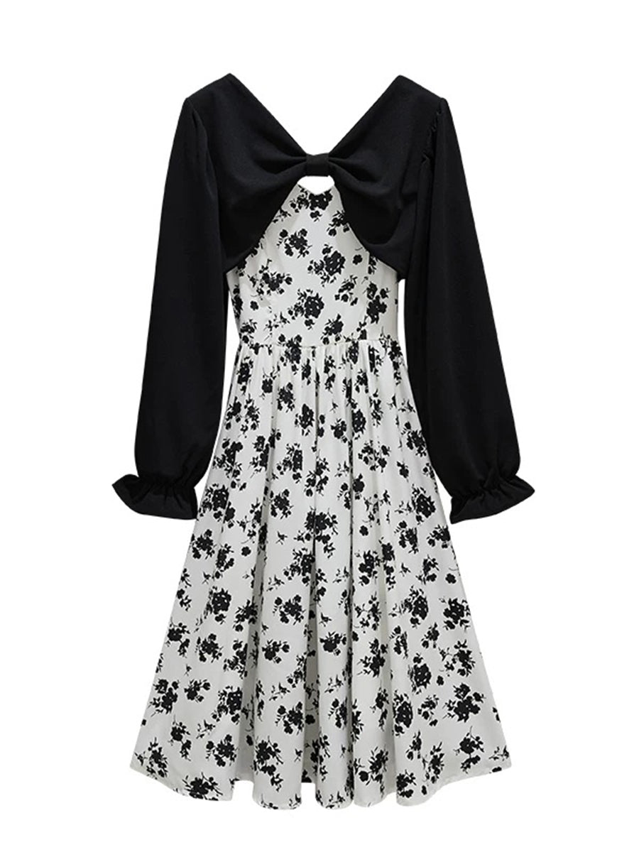 Long Sleeve Cardigan + Rose Camisole Dress Two Piece Set