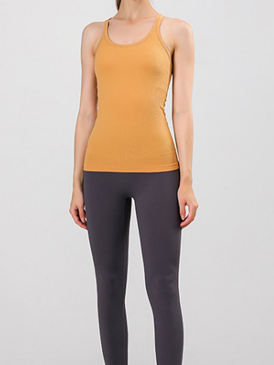 Solid Slim Fit Sports Tank Top Yoga Tank Gym Top with Chest Pads