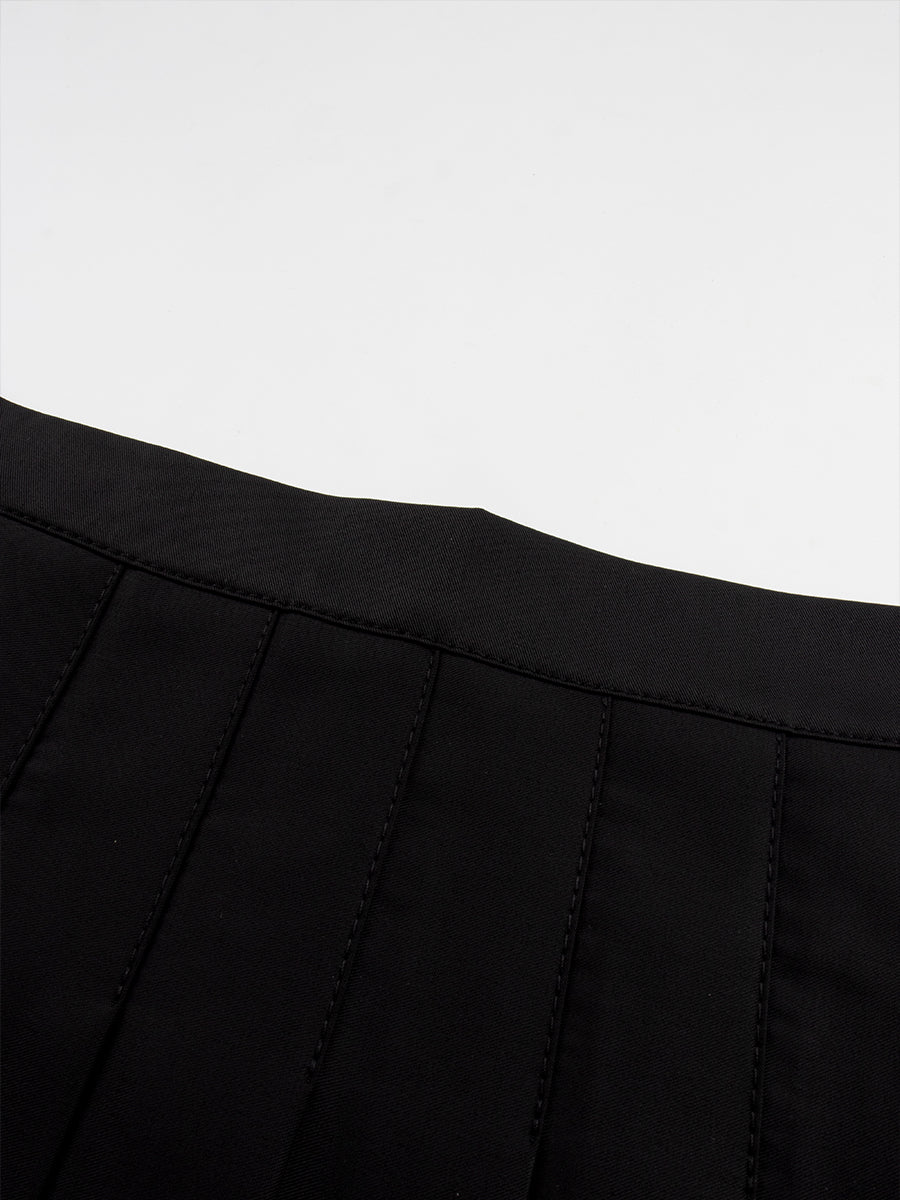 Solid Color Fake Two Pieces Bow Pleated Skirt