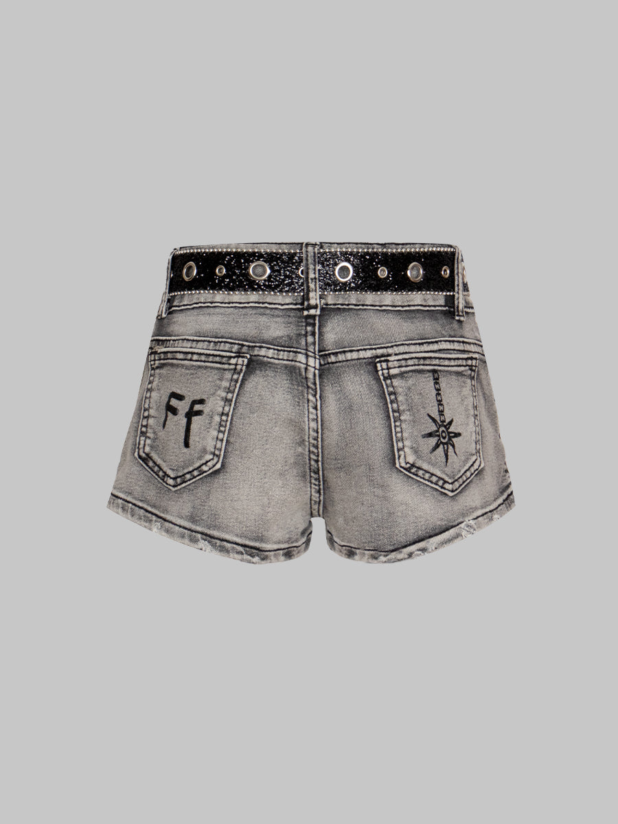 Pirate King Nami Printed Denim Shorts with Belt
