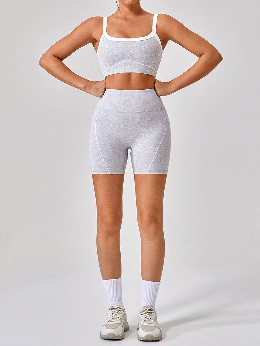 2pcs Fitness Yoga Suit Gym Outfits Sports Set Plain Tank with Chest Pads and Shorts and Pants