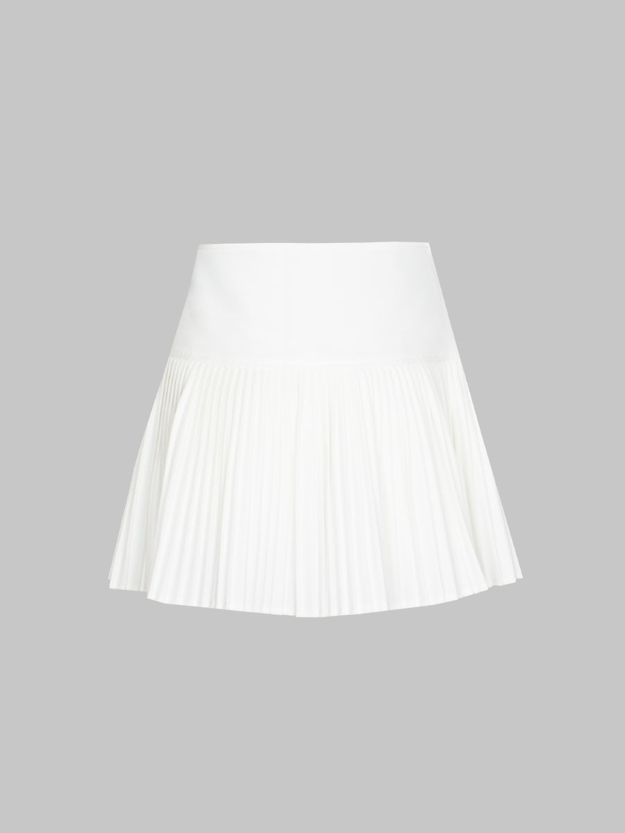 Solid Color Bow Pleated Skirt