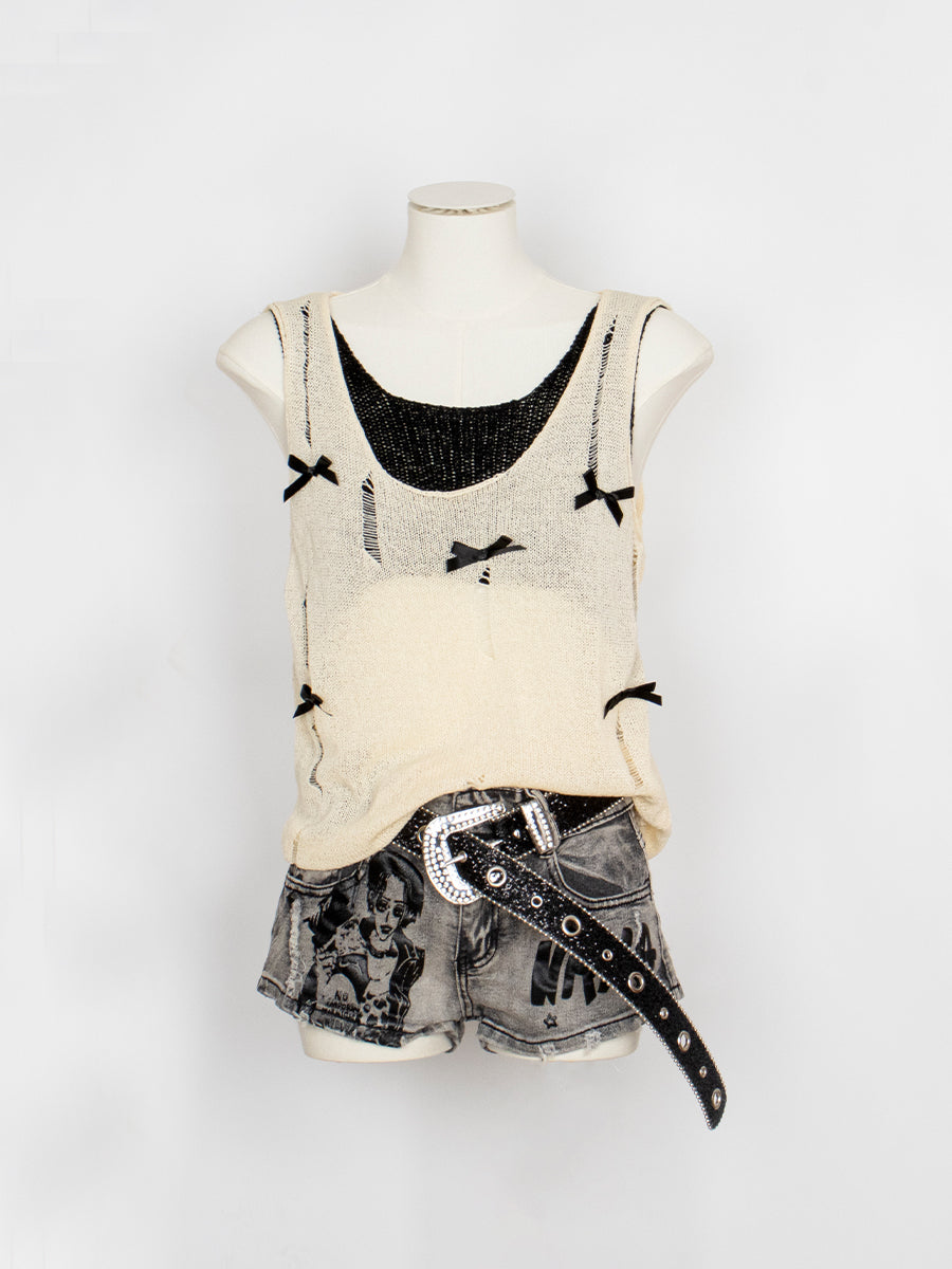 False Two Piece Knit Sleeveless Tank Top