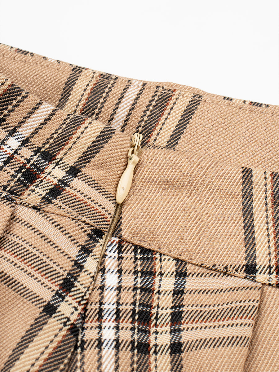Casual Plaid Pleated Skirt with Belt