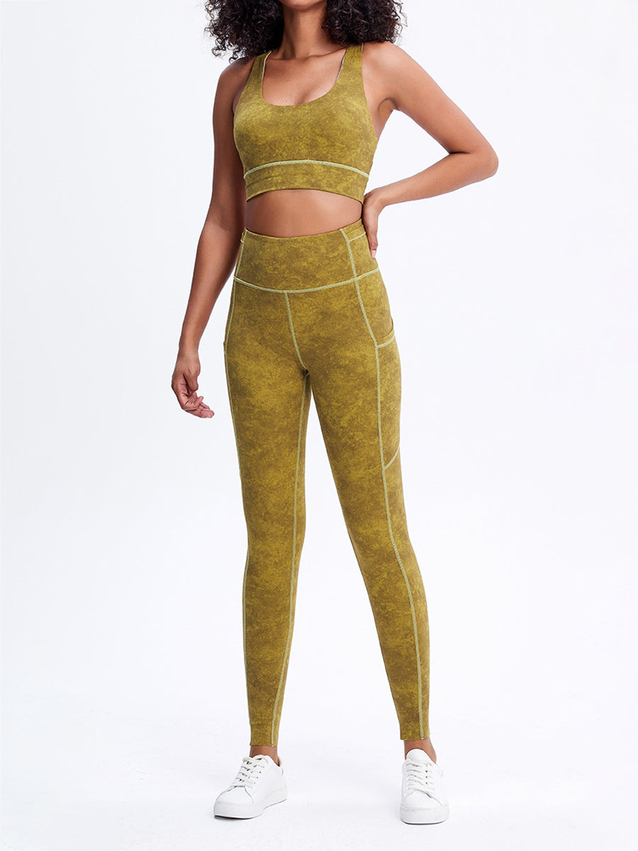 2pcs Sleeveless Tank Skin-Friendly Sports Set Workout Set Fitness Yoga Suit with Chest Pads