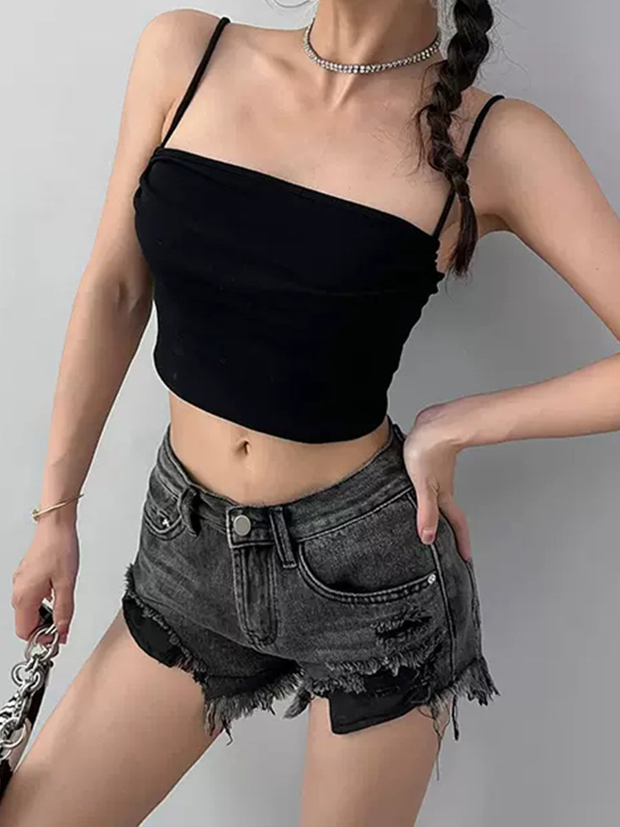 Solid Color Slim Fit Sleeveless Crop Top
