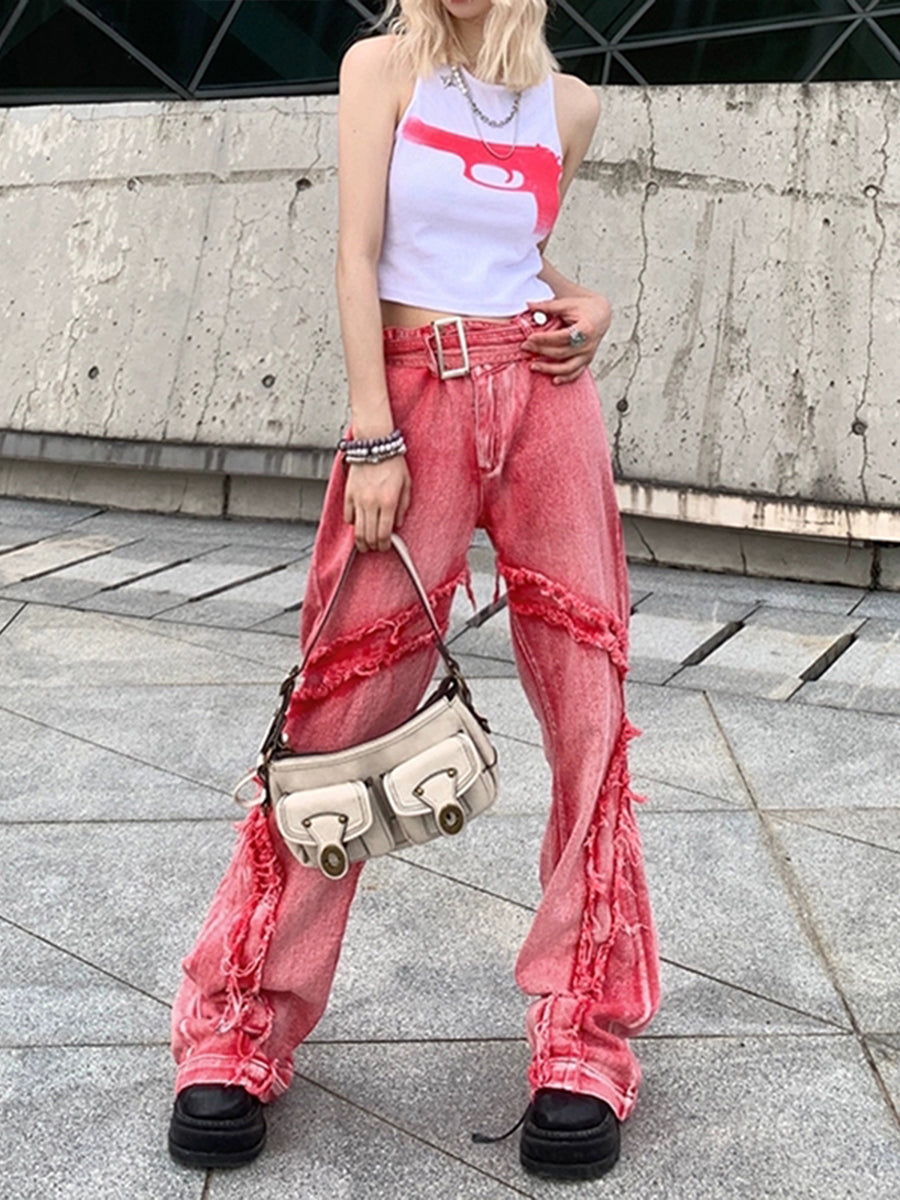 Pink Casual Denim Jeans
