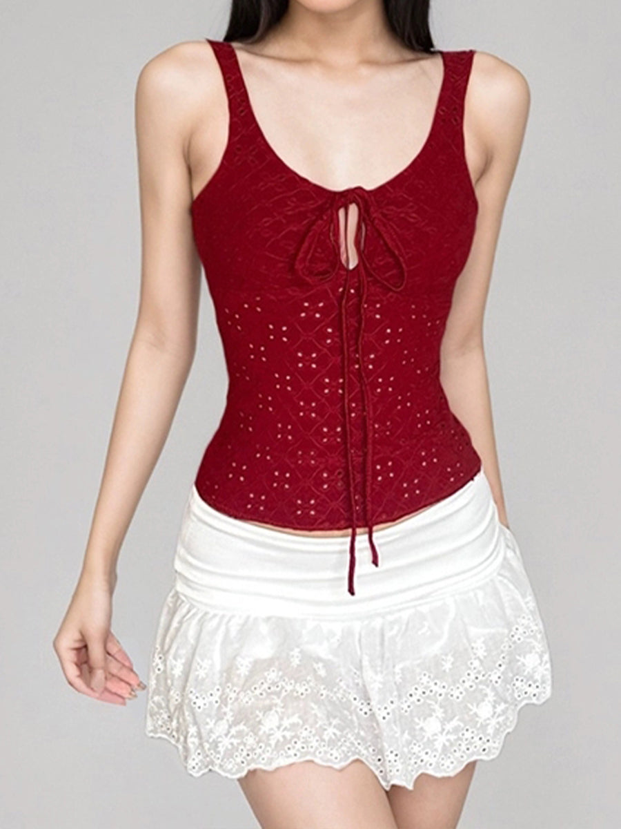 Crush Lace Motif Tiered Crop Top