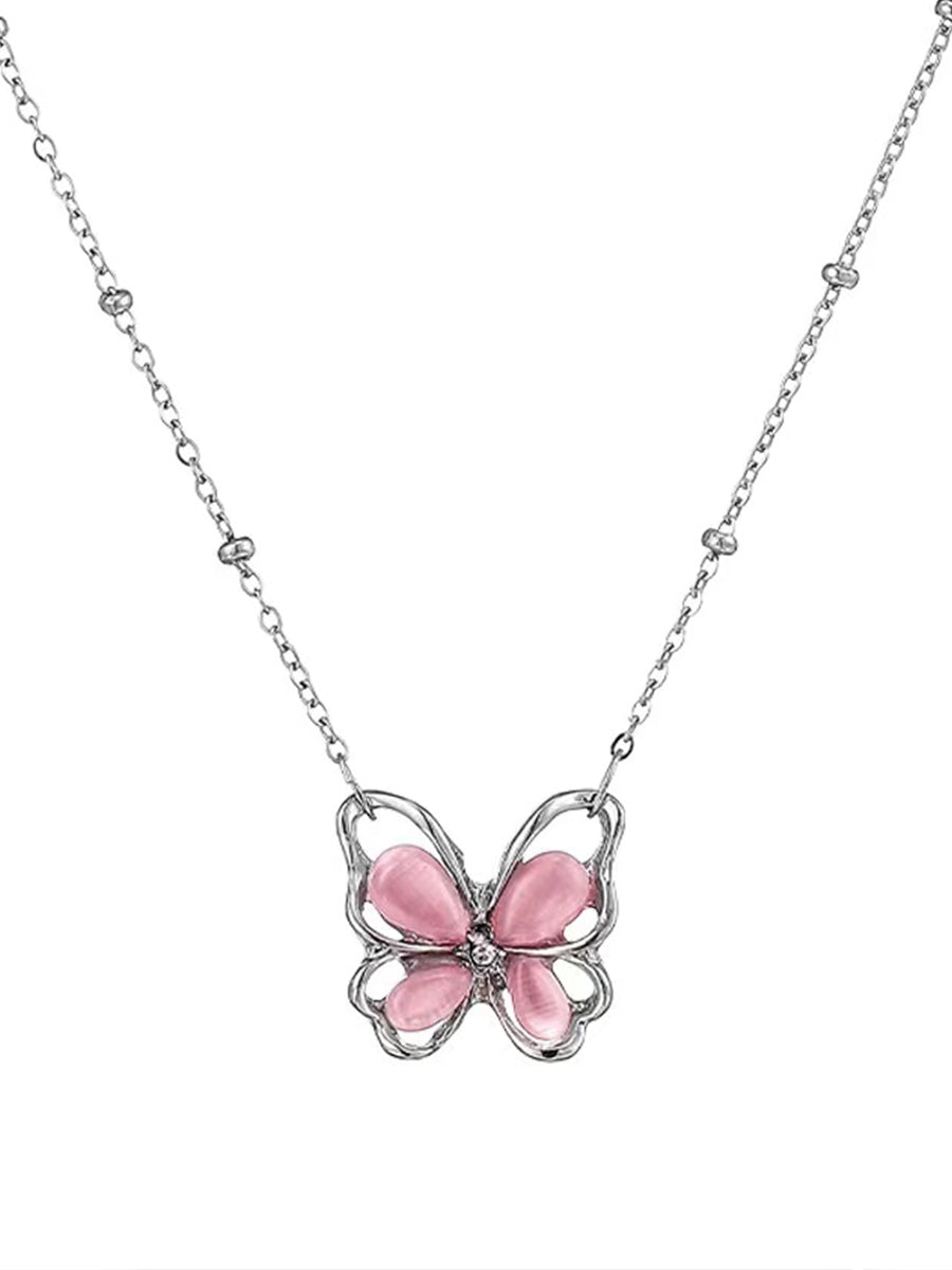 Pink Flame Butterfly Necklace