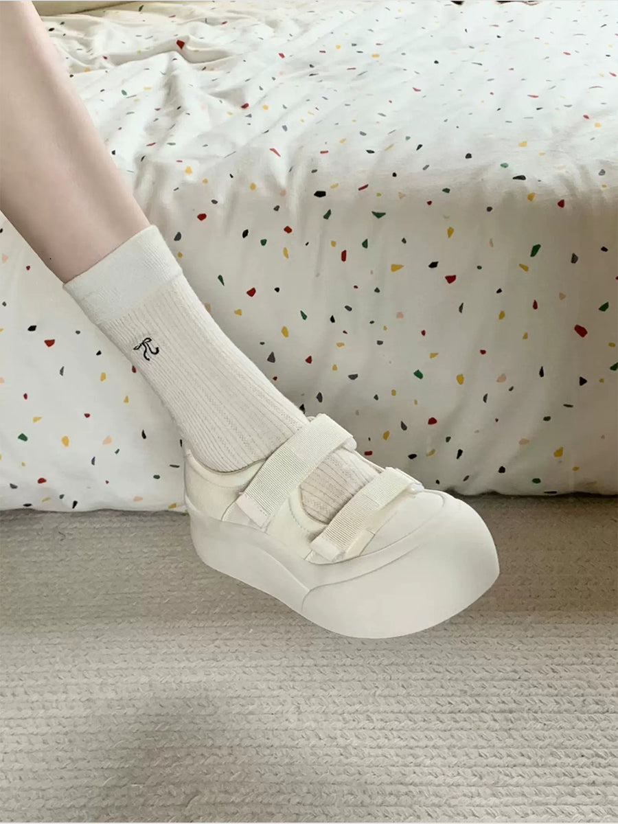 Soft Velcro Mary Jane Chunky Pumps Shoes(No Socks)