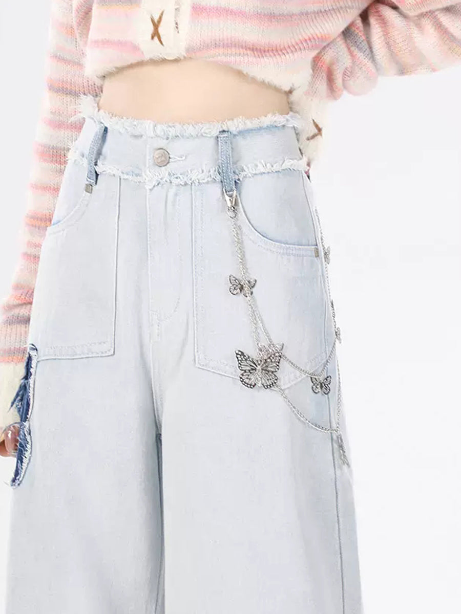 Light Blue Butterfly Denim Jeans