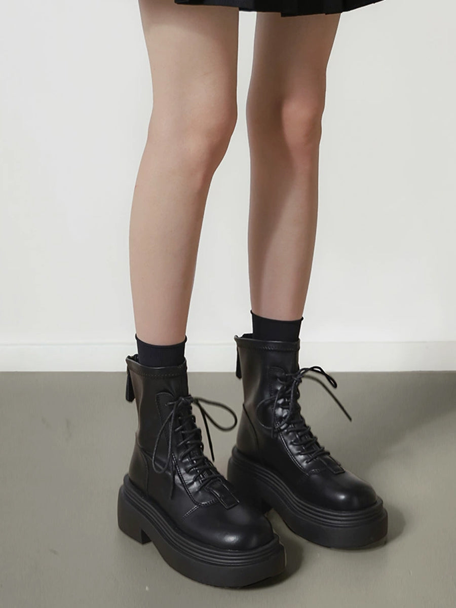 Women's Solid Color Zipper Height Increase PU Solid Color Boots