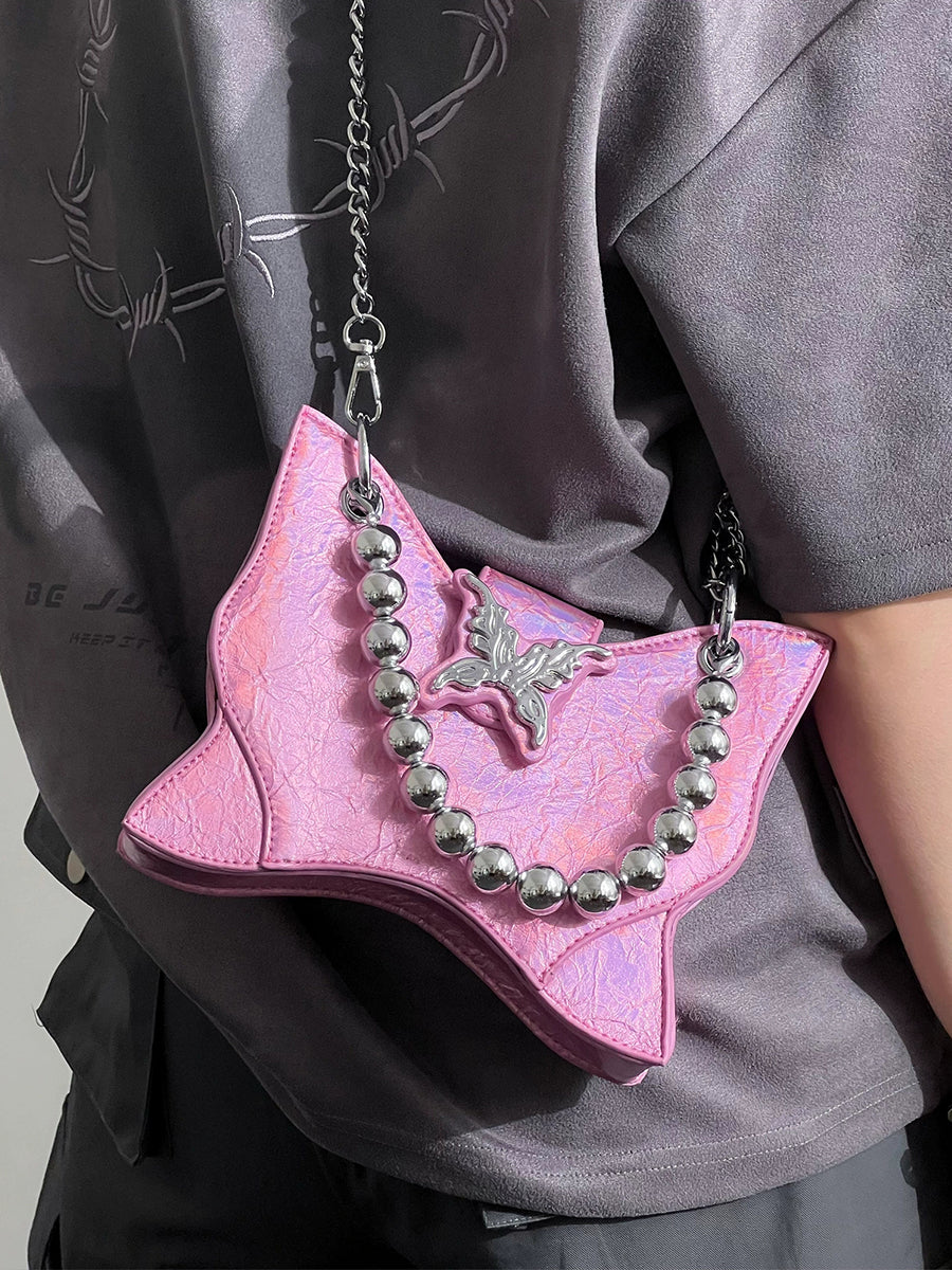 Beaded Chain Fluorescent Butterfly Bag