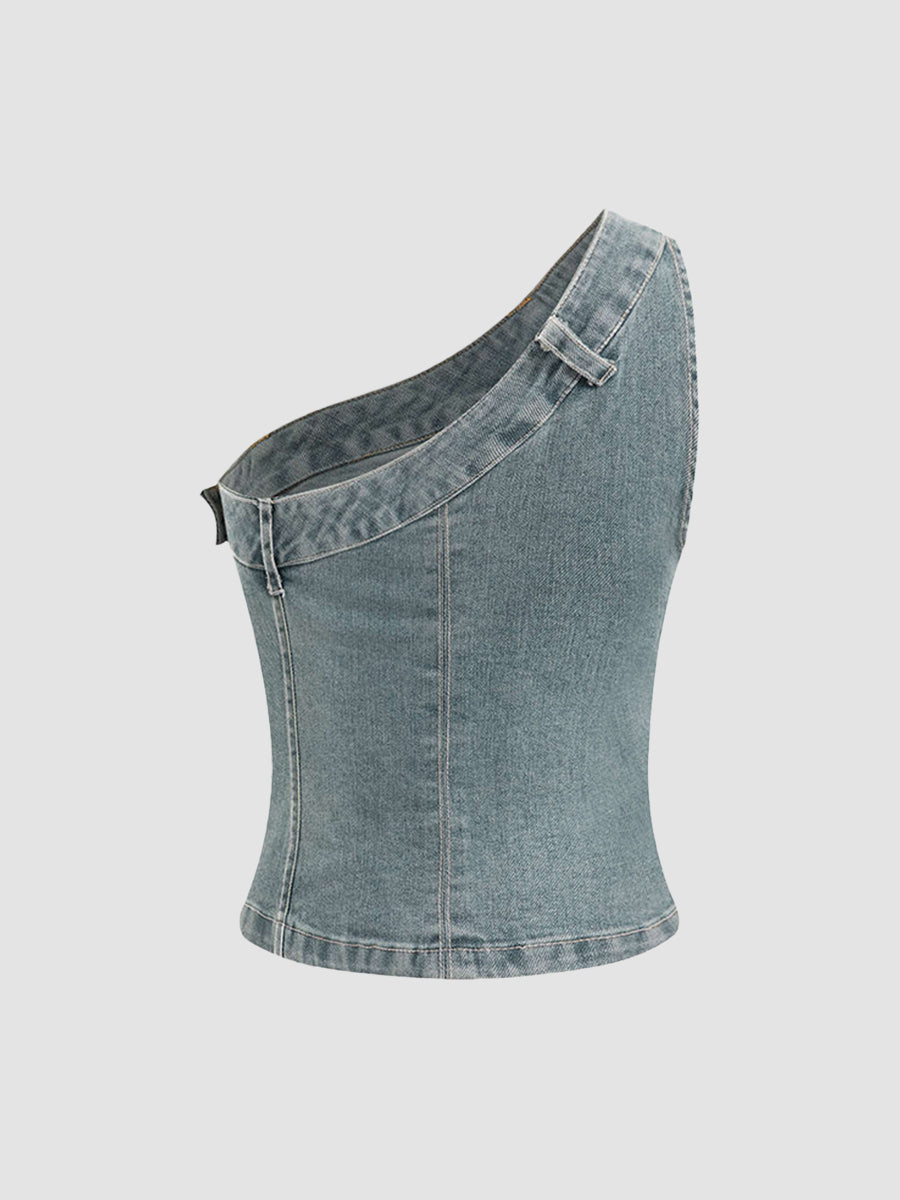 One Shoulder Denim Tank Top