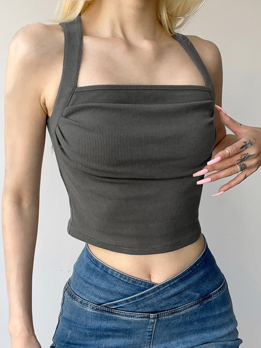 Grey Pleated Tank Top