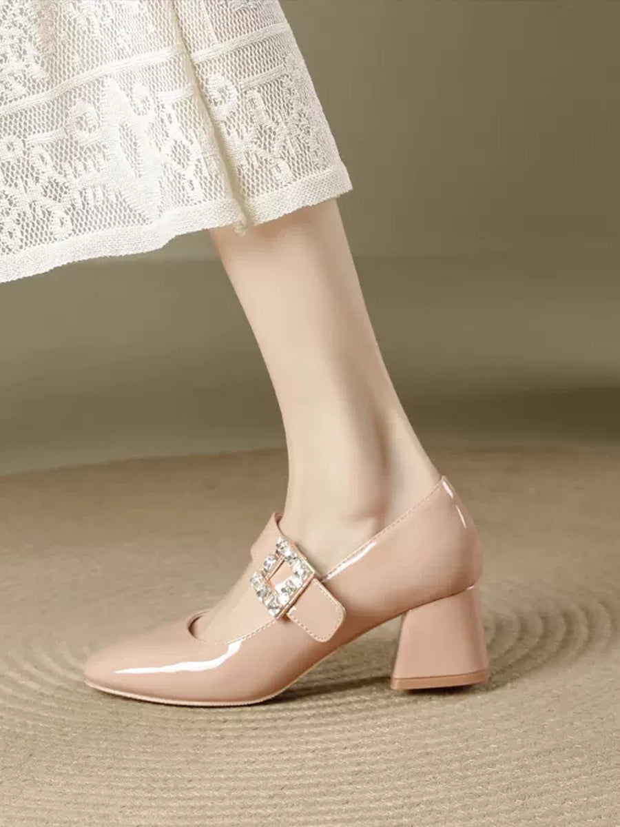 Solid Color Ankle Strap Chunky Heeled Platform Pumps