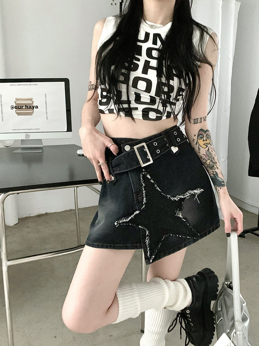 Slim Fit Stars Skirt with Belt
