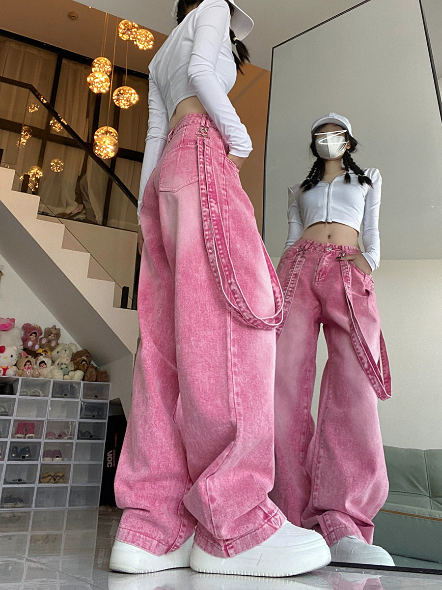 High Waisted Pink Loose Jeans