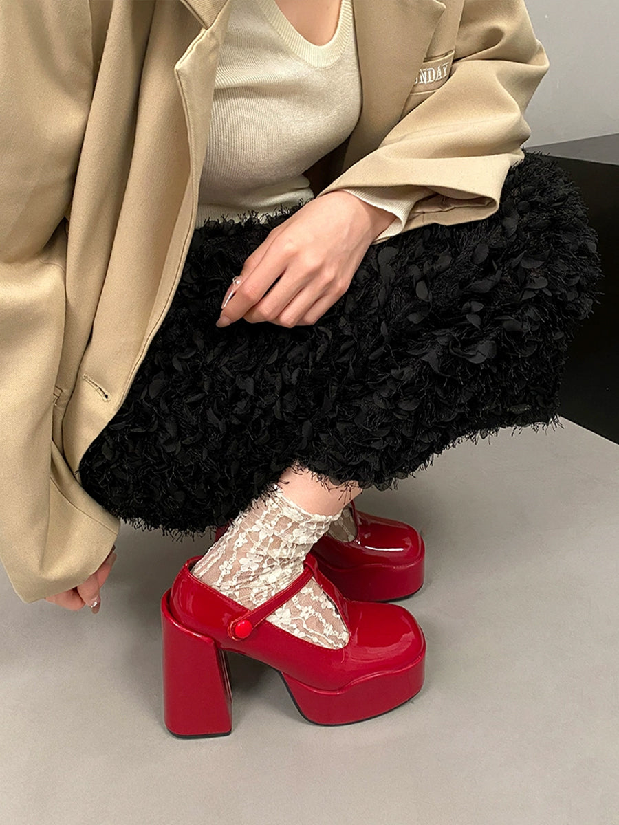 T-Strap Square Toe Mary Jane Heels Shoes