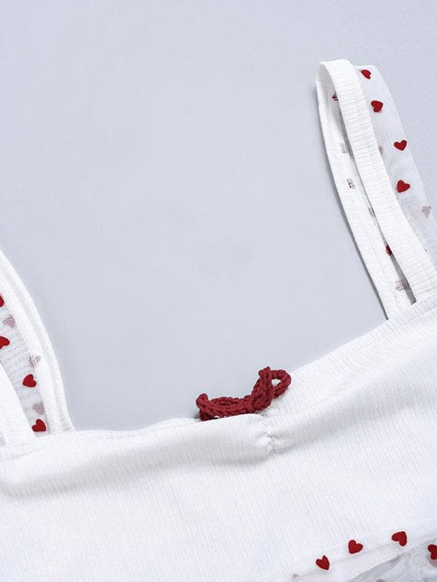 Love Embroidery Slim Fit Mesh Cami Top
