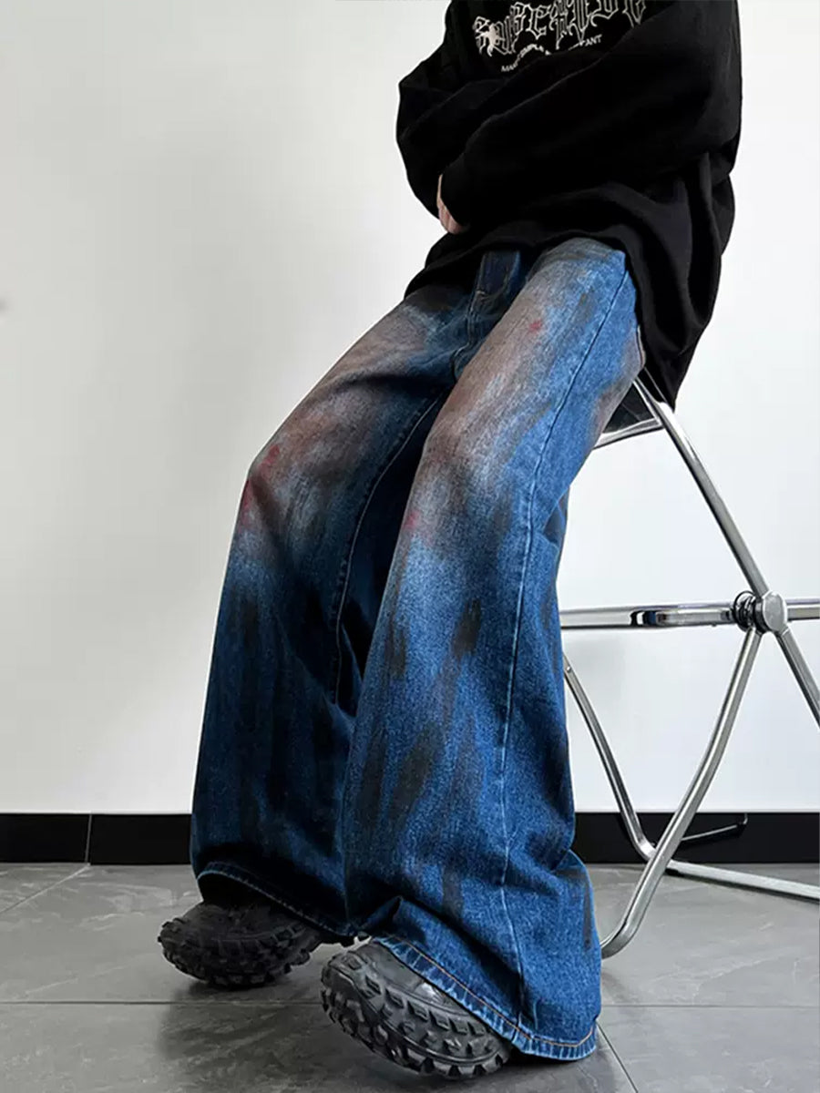 Vintage Tie-Dye Blue Loose Jeans