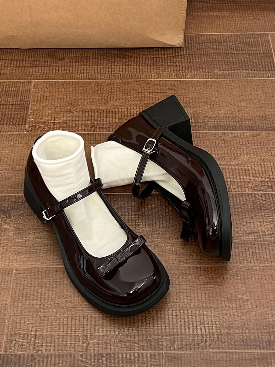 Bow Tie Round Toe Mary Jane Heels Shoes(No Socks)