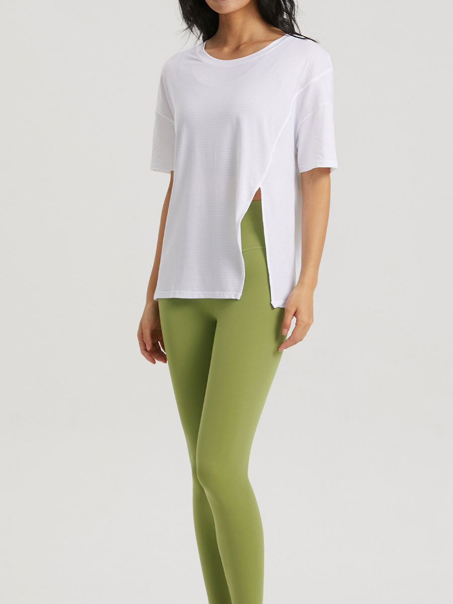 Casual Loose Yoga Top Exercise Top Side Slit Hem Fitness Wear