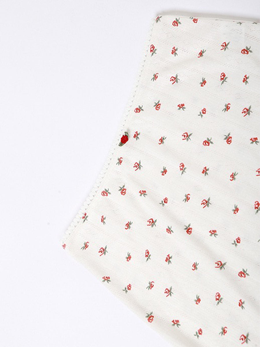 Rose Floral Print Knit Stretchy Cami Top + Long Skirt Two Piece Set