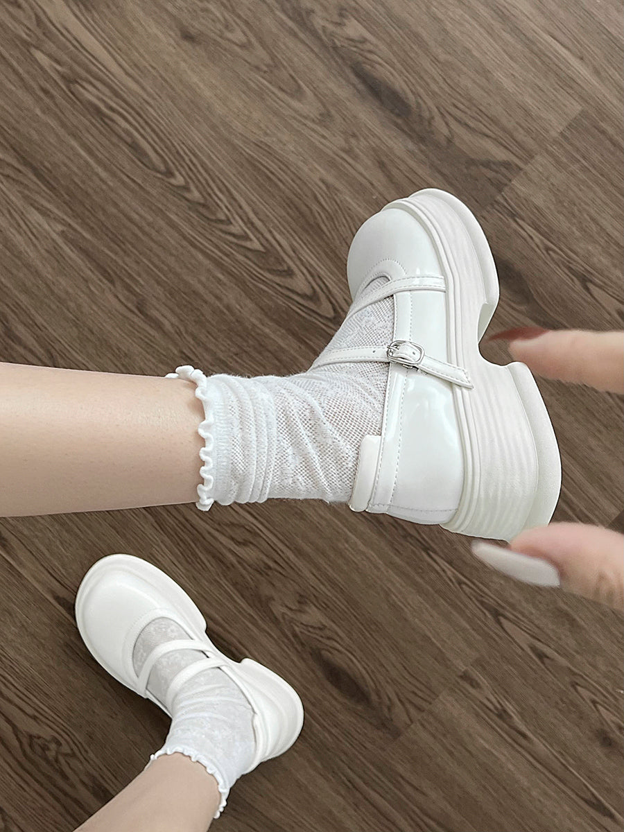 Round Toe Chunky Heeled Ankle Straps Pumps