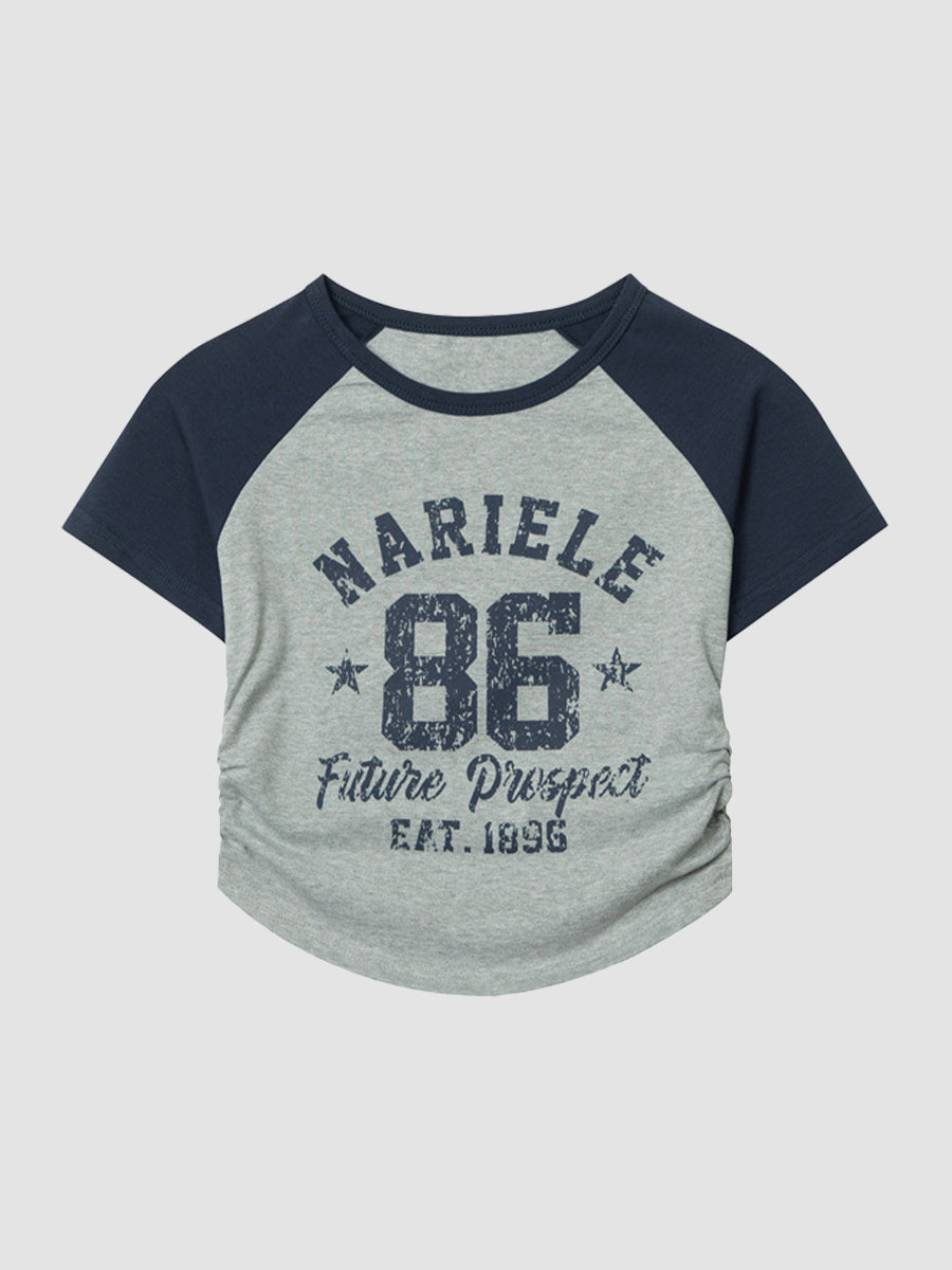 Pleated Print Short Sleeve Top