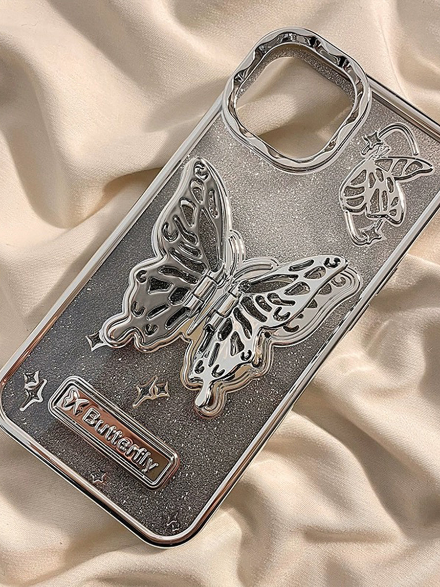 Skeletonized 3D Plating Butterfly Couple Phone Case