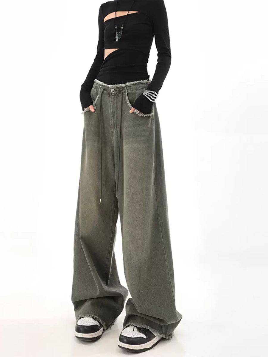 Loose Straight Raw Edge Denim Jeans