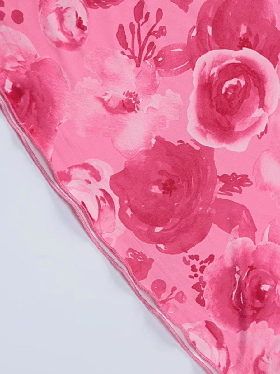 Pink Printed and Floral Halter Dress