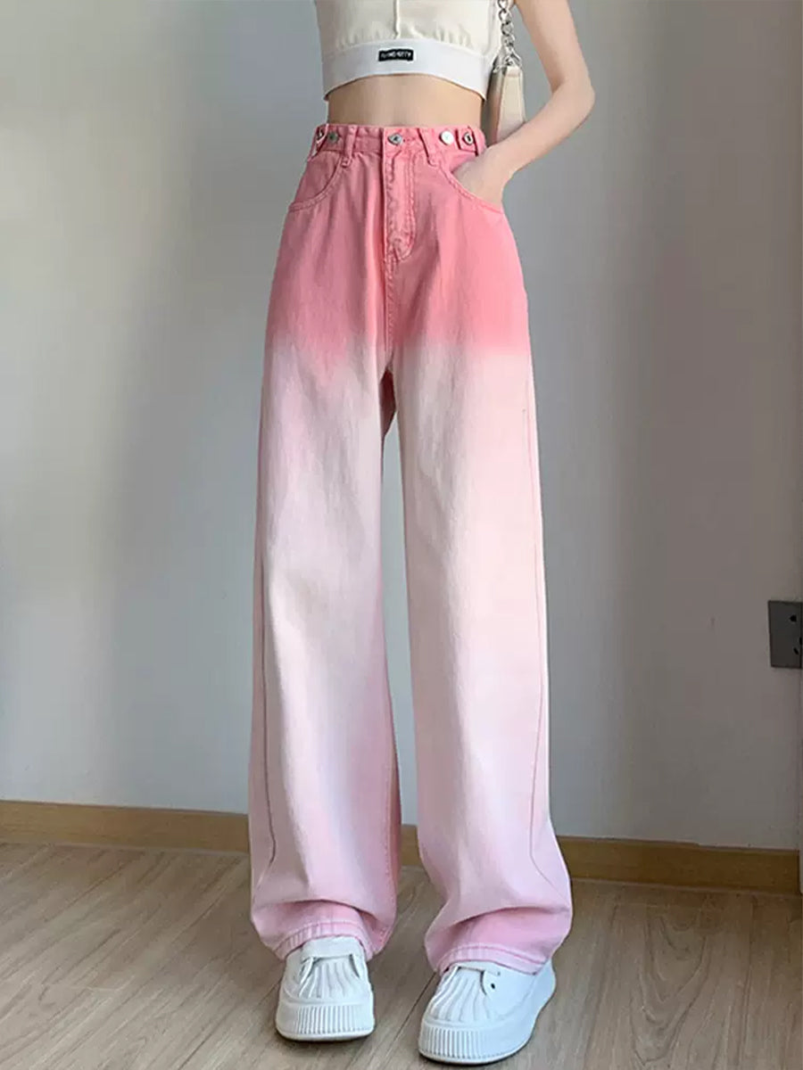 Pink Light Gradient High Waisted Straight Leg Denim Jeans