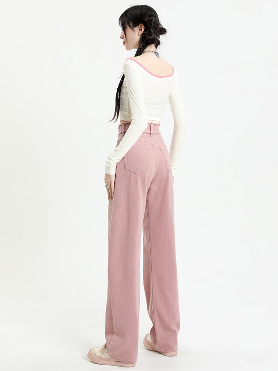 Pink Loose Denim Jeans