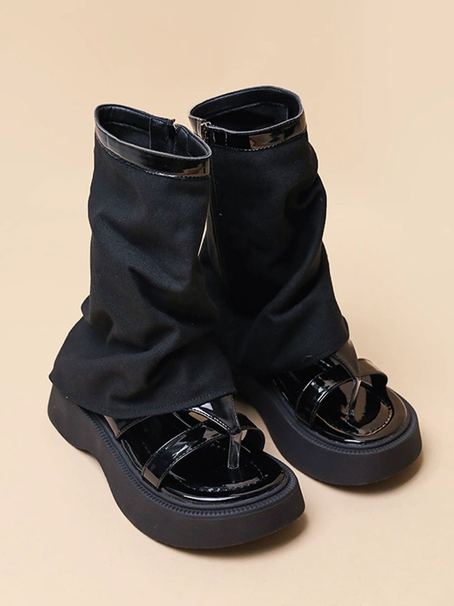 Vintage Denim Boots Sandals with Zipper