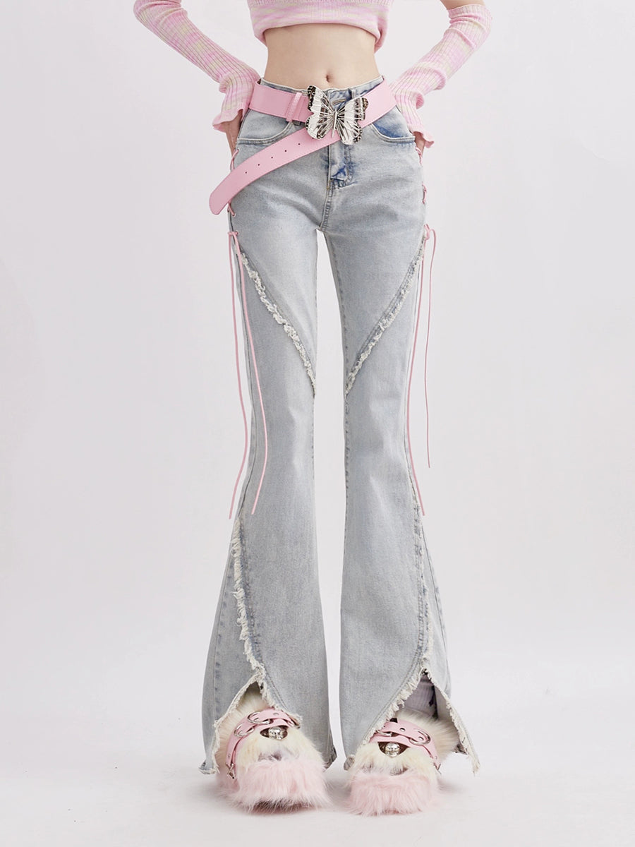 Blue Split Hem Denim Jeans