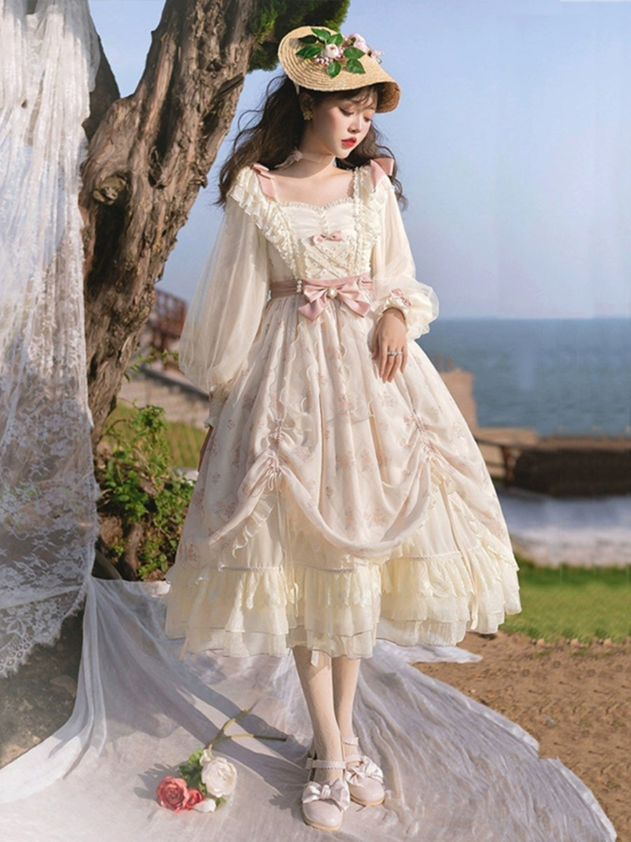 Girls Lolita Princess Dress Kawaii Long Sleeve Chiffon Skirt Cute Girl Dress