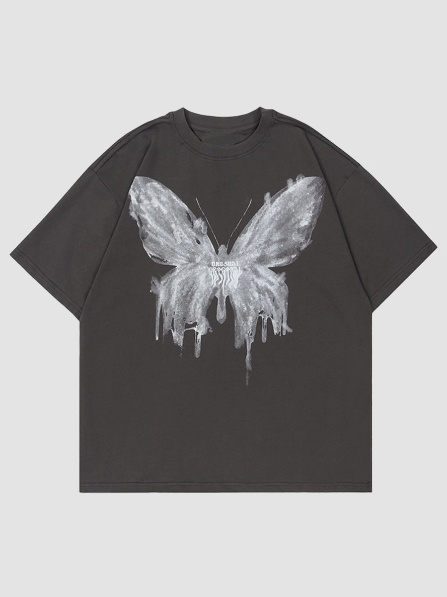 Butterfly Print Oversize Short Sleeve Top