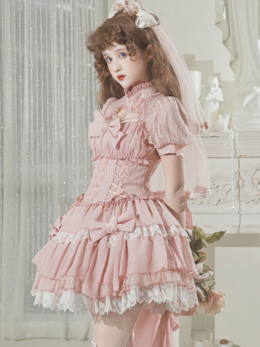 Girls Lolita Princess Dress Kawaii Barbie Long Sleeve Cute Layered Cake Dress