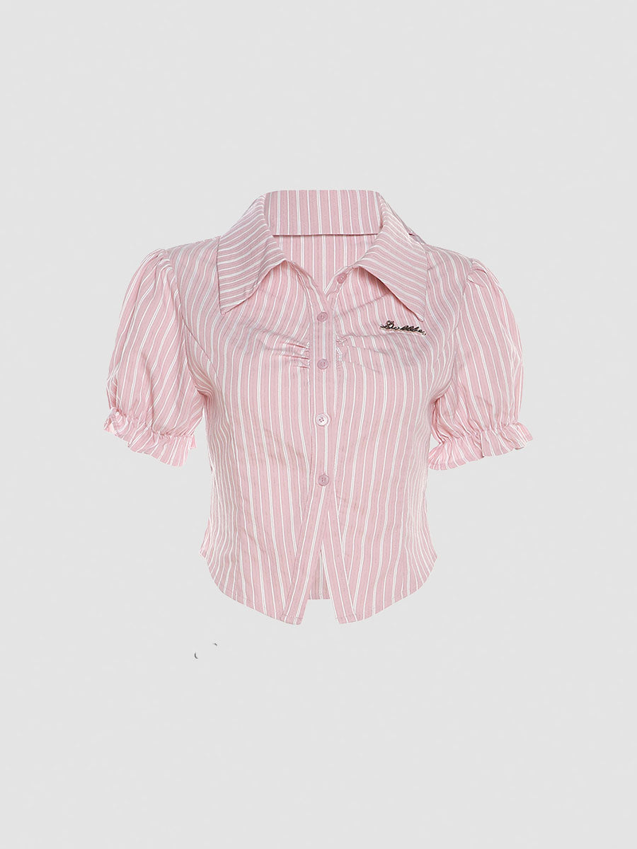 Striped Slim Fit Shirt Crop Top