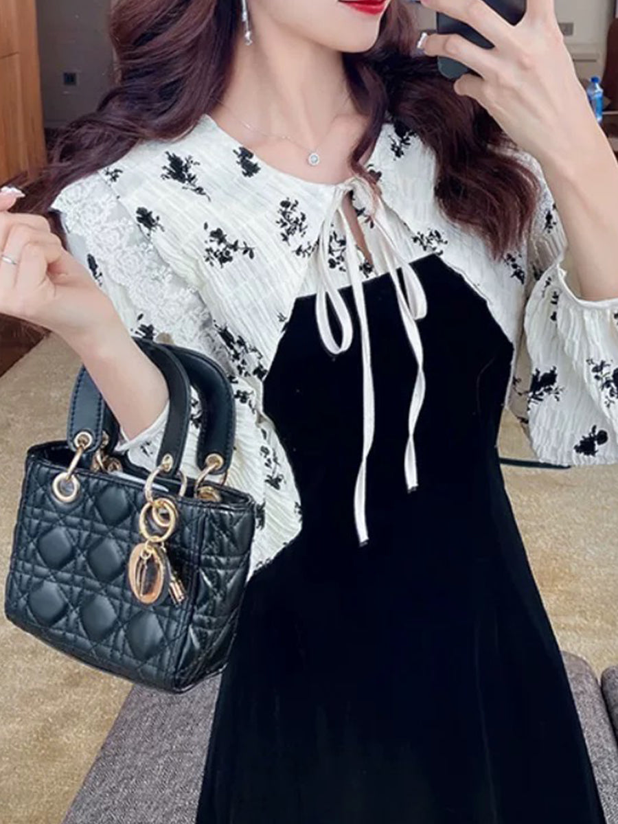Long Sleeve Rose Shirt Black Cami Dress