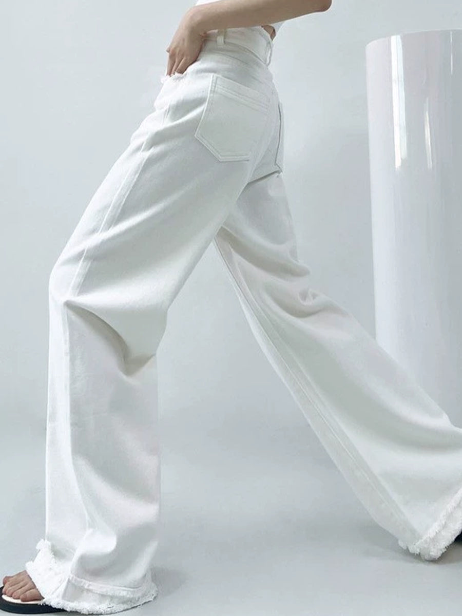 Solid Color Single Button High Waist Loose Jeans