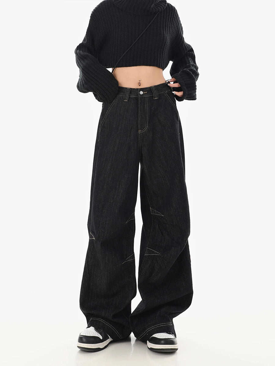 Black Straight Leg Loose Wide Leg Jeans