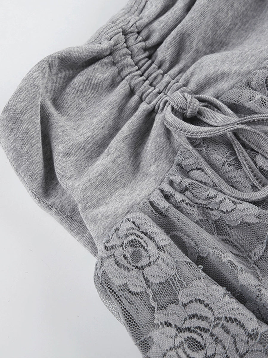 Patchwork Lace Asymmectric Hem Skirt