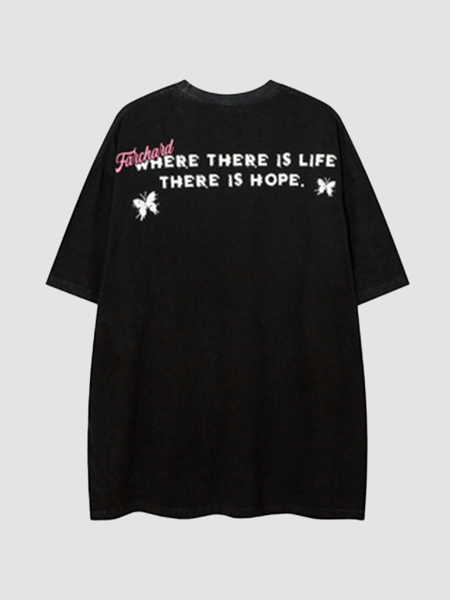 Butterfly Print Oversize Short Sleeve Top