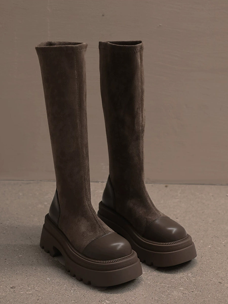 Women's Solid Color Zipper Height Increase Soft Solid Color Boots