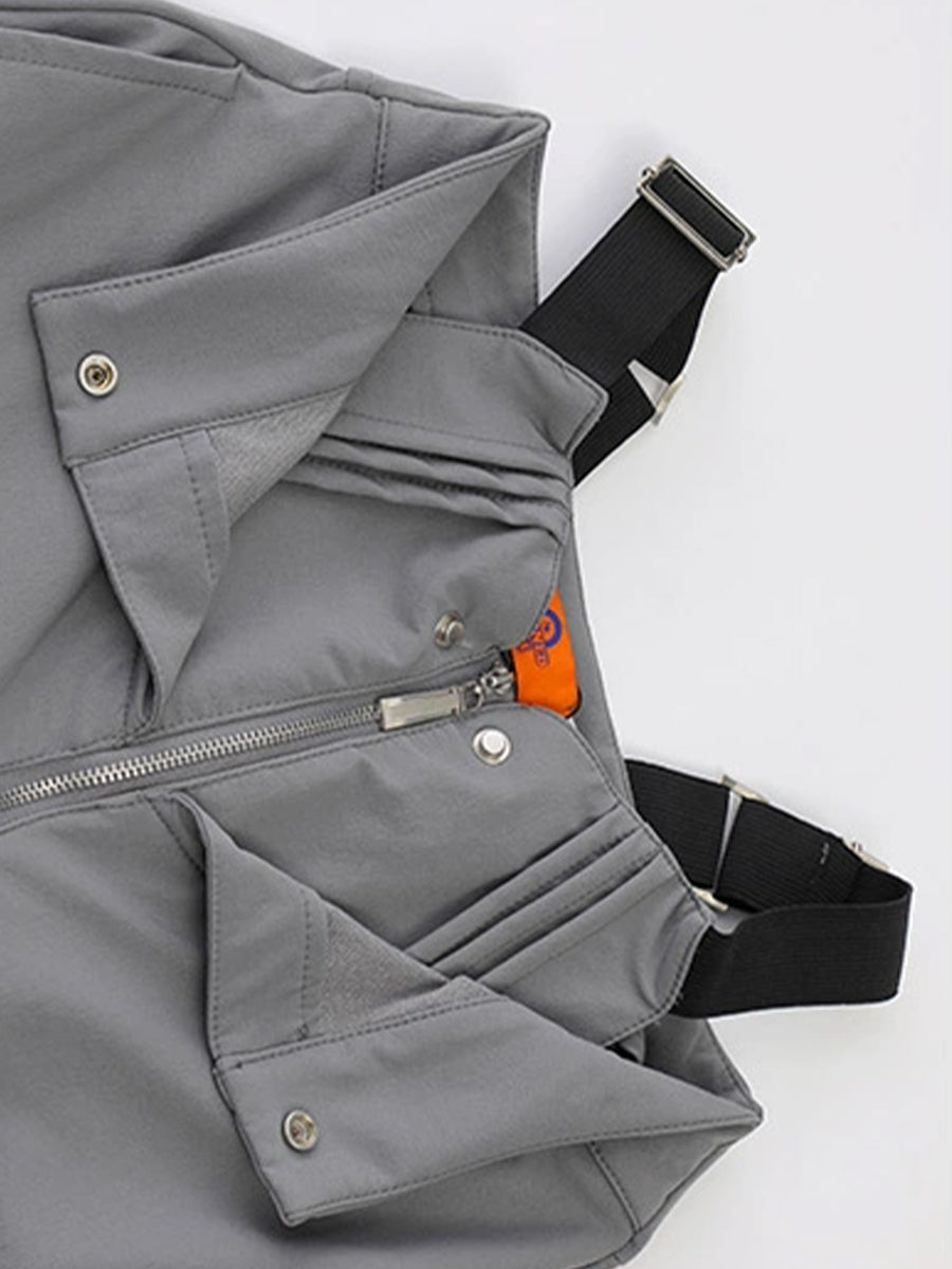 Gray Blue Fake Two Piece Large Pocket Loose Wide Leg Pants Casual Pants
